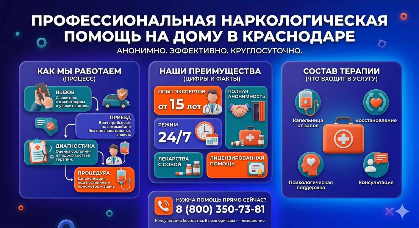 Инфографика о принципах лечения алкоголизма на дому в Миассе: этапы вызова нарколога, преимущества анонимной детоксикации и состав медицинской помощи.